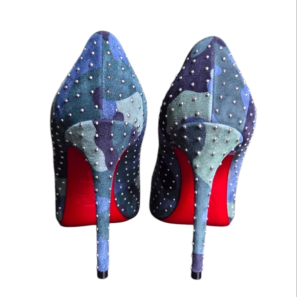 !SOLD! Christian Louboutin Kate Plume 100 Camo Studded Suede Pumps 36 - Picture 10 of 16